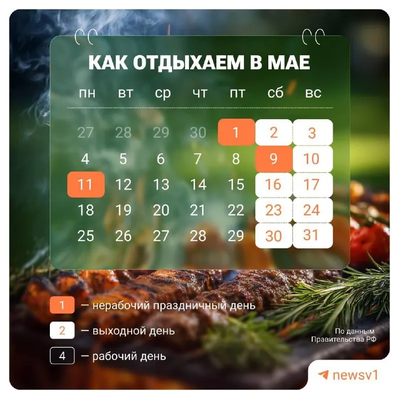 С 9 по 11 мая включительно установлены официальные выходные дни, посвящённые празднованию Дня Победы.