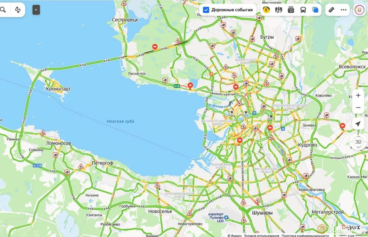 К 18:00 загруженность дорог в городе была умеренно низкой для понедельника: оценка составила 5 баллов по шкале, что на один пункт ниже обычного времени суток.