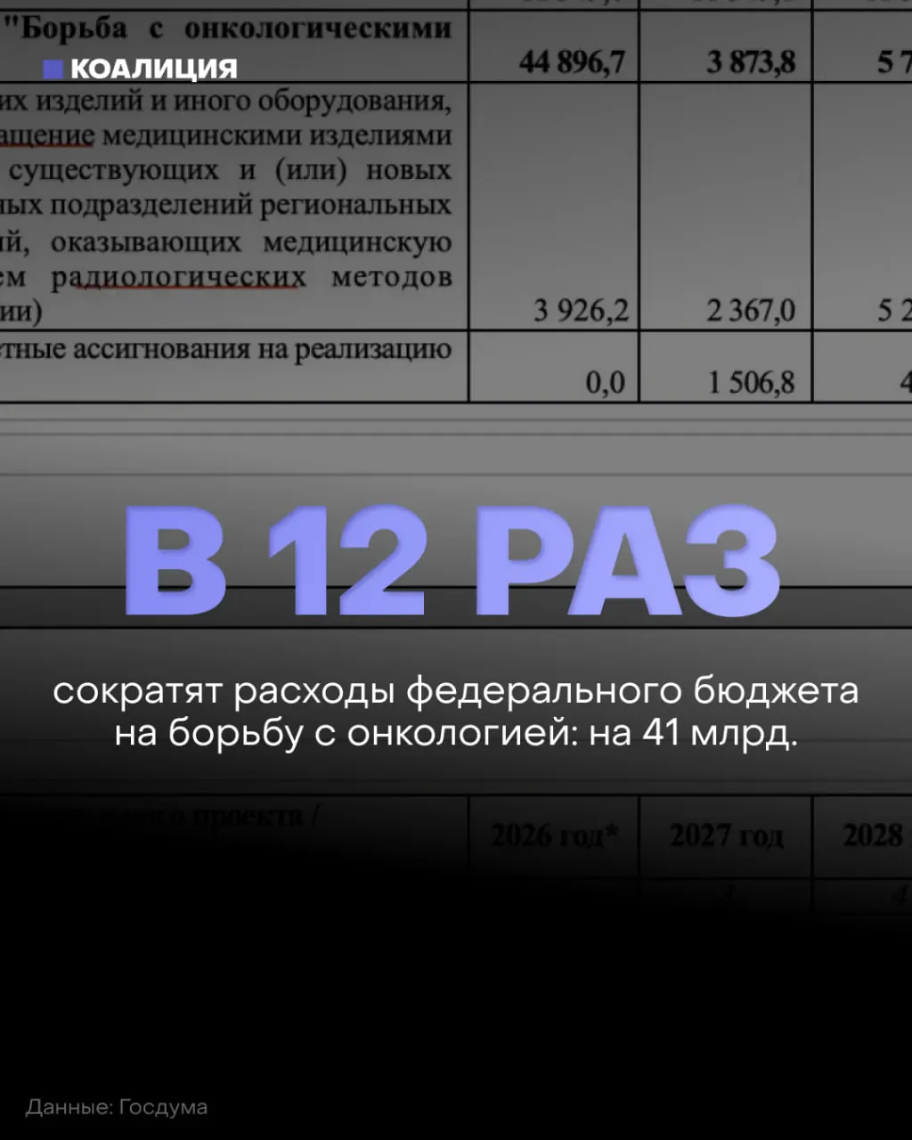 В проекте бюджета запланировано почти 60 млрд рублей на систему онлайн-контроля и VPN, в то время как финансирование программ по борьбе с онкологическими заболеваниями существенно сокращается.