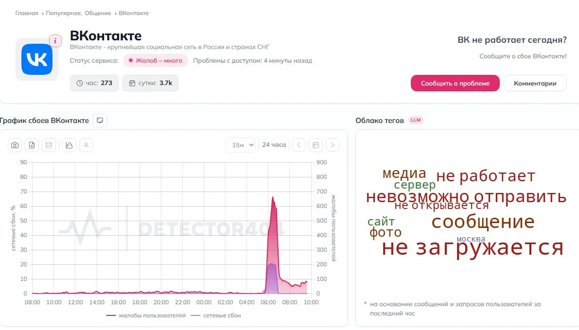 Пользователи жалуются на задержки и трудности с загрузкой контента в VK после атаки БПЛА.